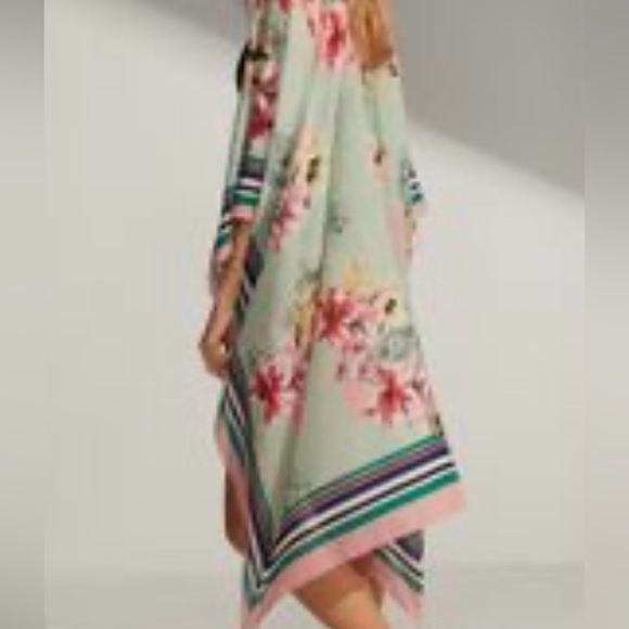 Boho Floral Express one size kimono cover up cape tropical pool side mint & pink - Picture 4 of 7